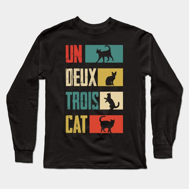 Un Deux Trois Cat Vintage Long Sleeve T-Shirt by AnnetteNortonDesign